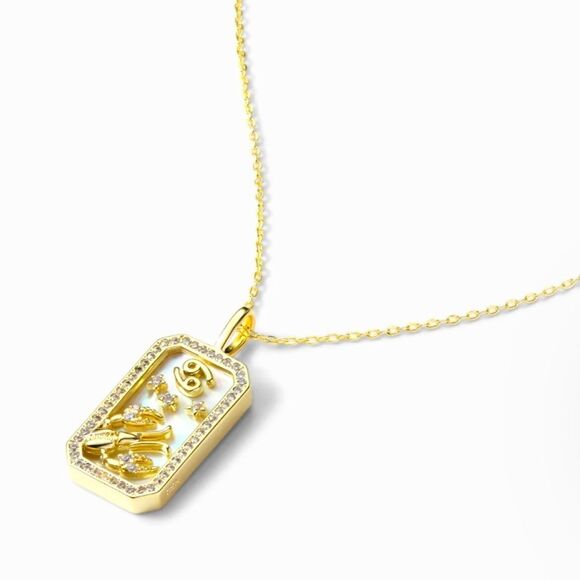 SALE 18k Stamped Gold Filled Cancer Iridescent Horoscope Crystal Necklace - Picture 3 of 10
